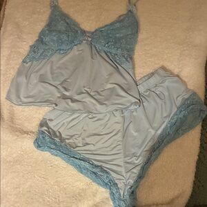 Chic Light Blue Lace Chemise Set